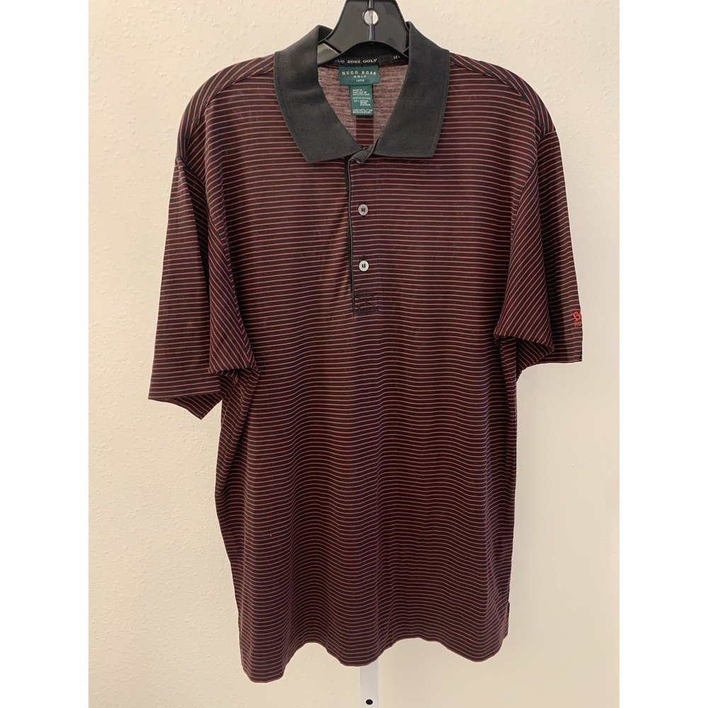 BOSS HUGO BOSS Golf Short Sleeve Collared Red Gray Striped Polo Shirt M Italy